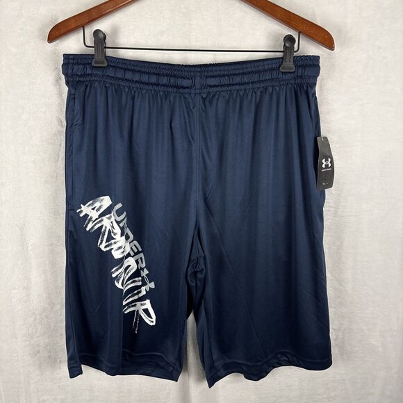 Mens Under Armour Gym UA Tech Athletic Logo Shorts Blue Size 2XL NWT - Picture 1 of 5